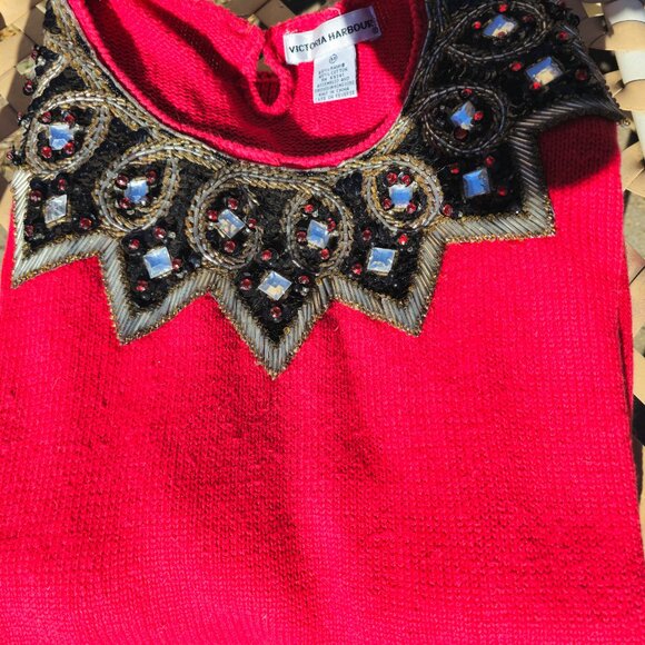 Victory Harbour 1990's Hand Embellished Holiday Sweater Red Large runs BIG - Picture 8 of 8